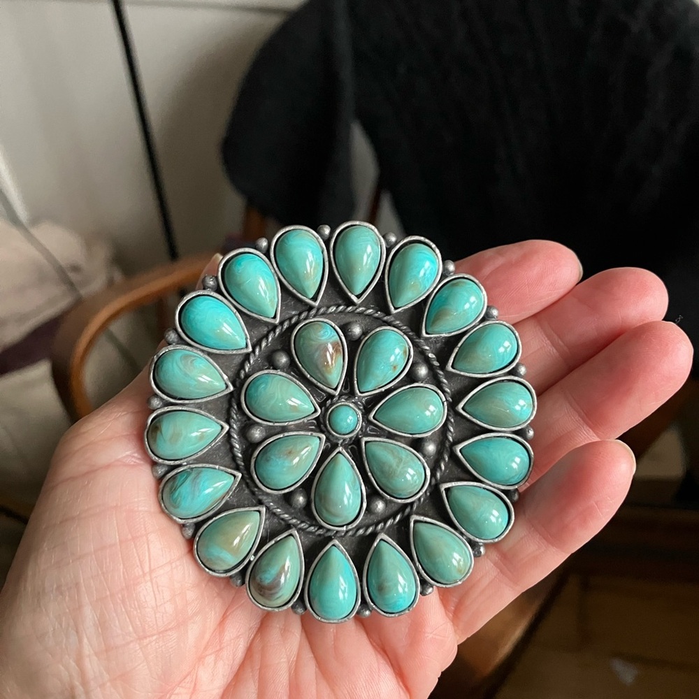 Double Ranch Tooled Black belt & turquoise (imitation) - Picture 8 of 10